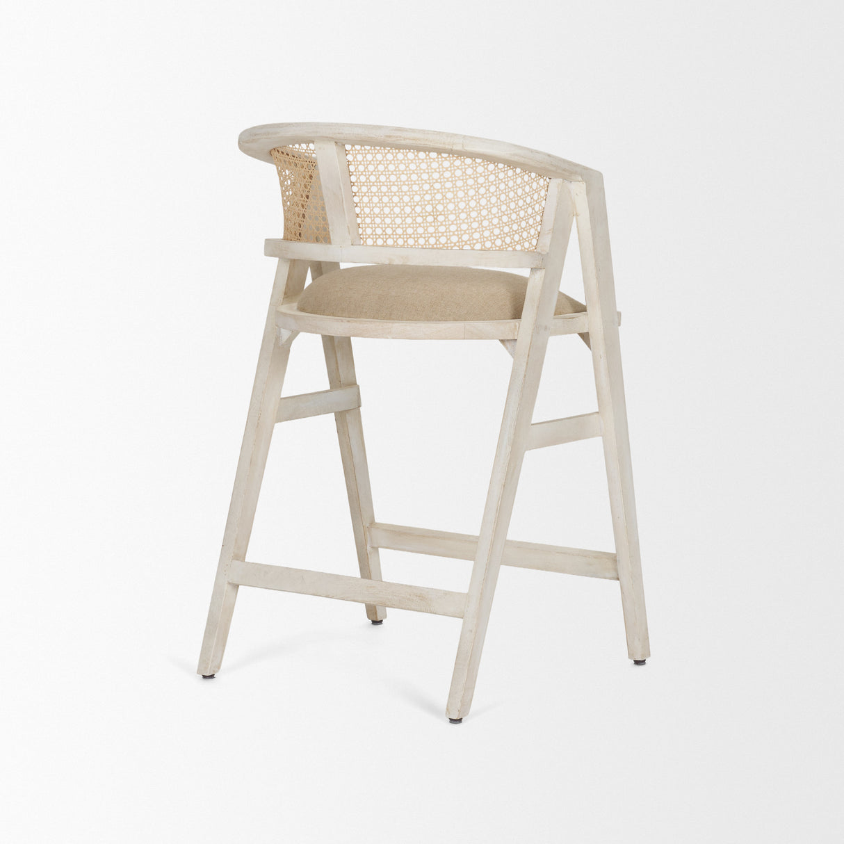 Tabitha 26.75" Seat Height Beige Fabric/Rattan Seat Blonde Wood Frame Counter Stool from Mercana - Luna Furniture