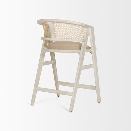 Tabitha 26.75" Seat Height Beige Fabric/Rattan Seat Blonde Wood Frame Counter Stool from Mercana - Luna Furniture