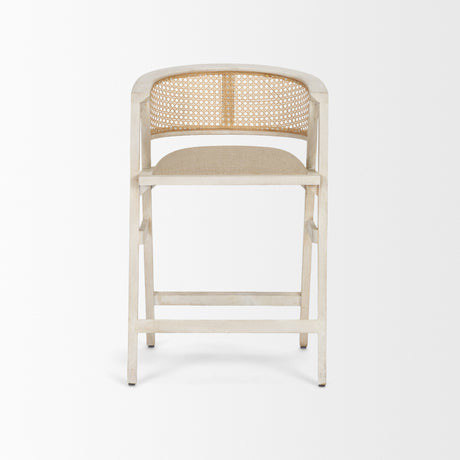 Tabitha 26.75" Seat Height Beige Fabric/Rattan Seat Blonde Wood Frame Counter Stool from Mercana - Luna Furniture