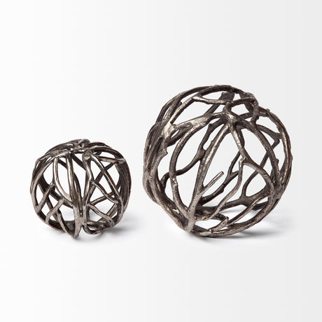 Sphaira II Large 7L x 7W Silver Cast Aluminum Decorative Tree Branch Orb from Mercana - Luna Furniture