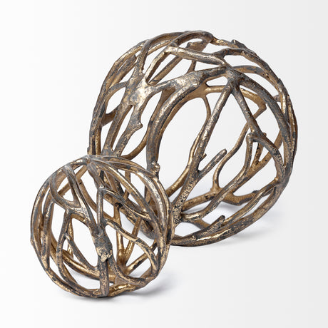 Sphaira Noir I Small 5L x 5W Gold Cast Aluminum Decorative Tree Branch Orb from Mercana - Luna Furniture