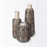 Riker III Large Dark Gray Cream Ceramic Vase from Mercana - Luna Furniture
