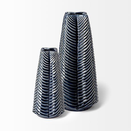 Bashir II Large Dark Navy Gloss Ceramic Vase from Mercana - Luna Furniture