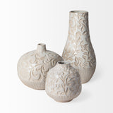 Jadiza II Medium White Glaze Floral Pattern Vase from Mercana - Luna Furniture