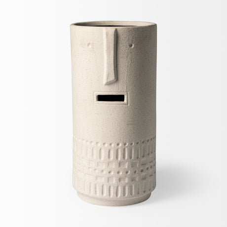 Jacob II Tall White Ceramic Smiling Face Vase from Mercana - Luna Furniture