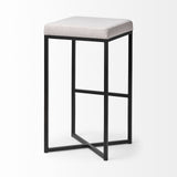 Frodo 29.75H Seat Height White Fabric Seat Black Metal Base Stool from Mercana - Luna Furniture
