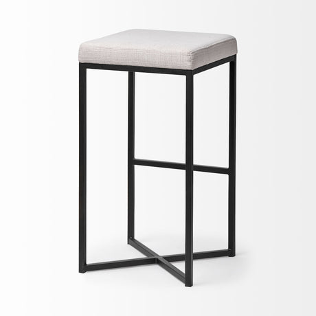 Frodo 29.75H Seat Height White Fabric Seat Black Metal Base Stool from Mercana - Luna Furniture