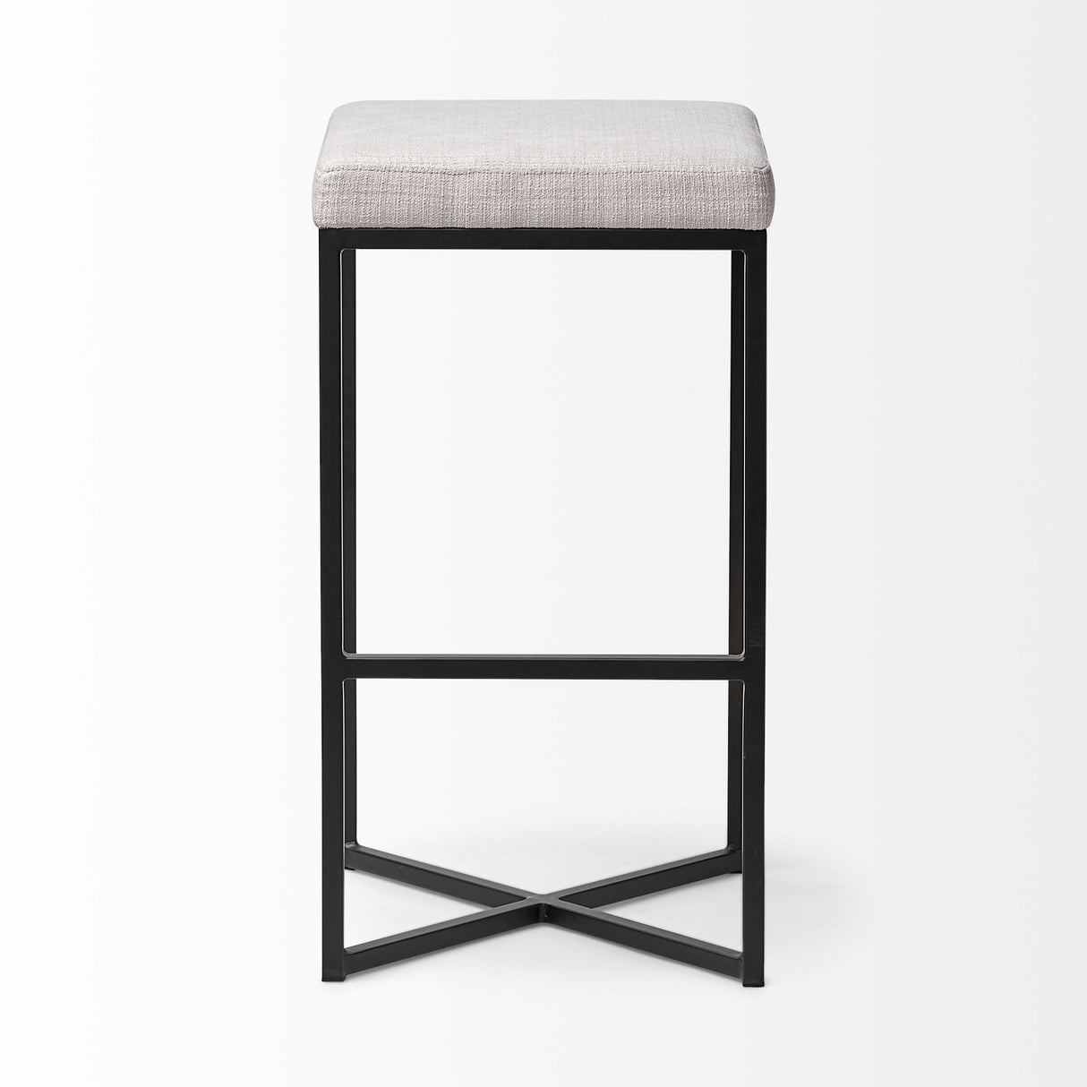 Frodo 29.75H Seat Height White Fabric Seat Black Metal Base Stool from Mercana - Luna Furniture