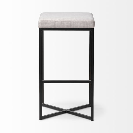 Frodo 29.75H Seat Height White Fabric Seat Black Metal Base Stool from Mercana - Luna Furniture