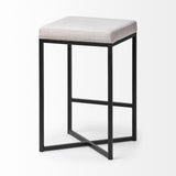 Frodo 26.4H Seat Height White Fabric Seat Black Metal Base Stool from Mercana - Luna Furniture