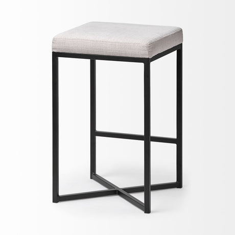 Frodo 26.4H Seat Height White Fabric Seat Black Metal Base Stool from Mercana - Luna Furniture