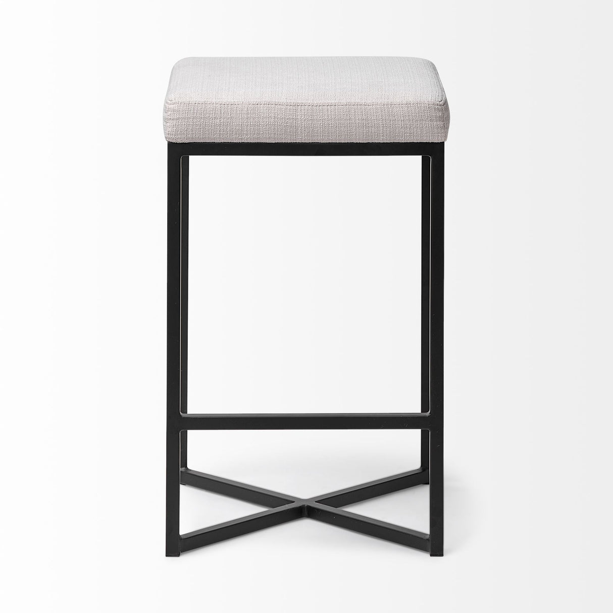 Frodo 26.4H Seat Height White Fabric Seat Black Metal Base Stool from Mercana - Luna Furniture