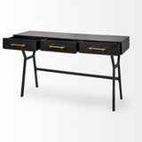 Vince 51L x 18W Black Metal W/Gold Accents 3 Drawer Office Desk from Mercana - Luna Furniture