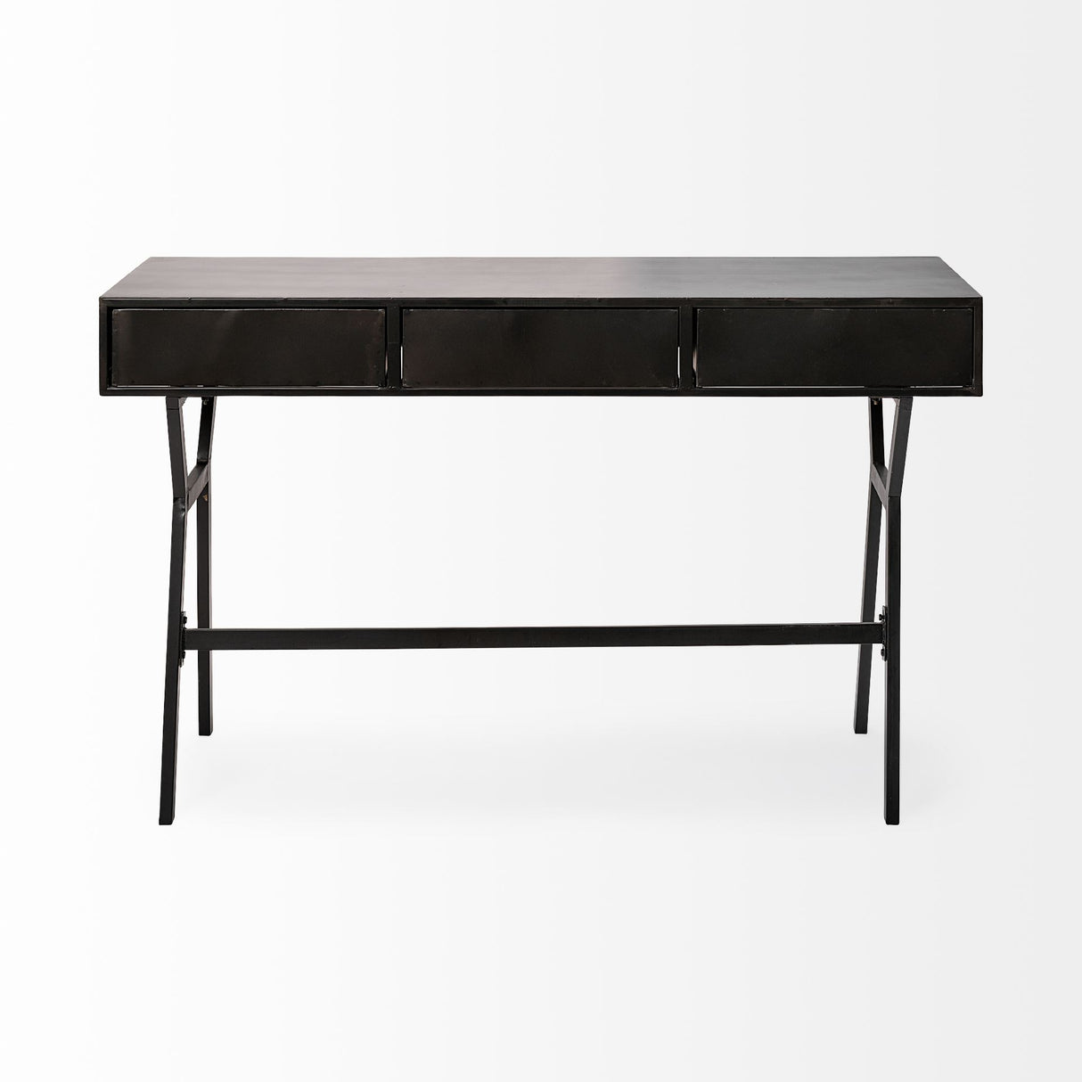 Vince 51L x 18W Black Metal W/Gold Accents 3 Drawer Office Desk from Mercana - Luna Furniture