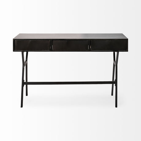 Vince 51L x 18W Black Metal W/Gold Accents 3 Drawer Office Desk from Mercana - Luna Furniture