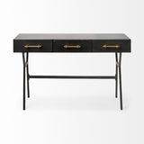 Vince 51L x 18W Black Metal W/Gold Accents 3 Drawer Office Desk from Mercana - Luna Furniture