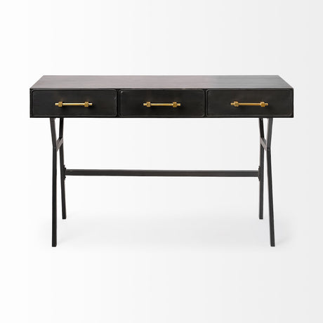 Vince 51L x 18W Black Metal W/Gold Accents 3 Drawer Office Desk from Mercana - Luna Furniture