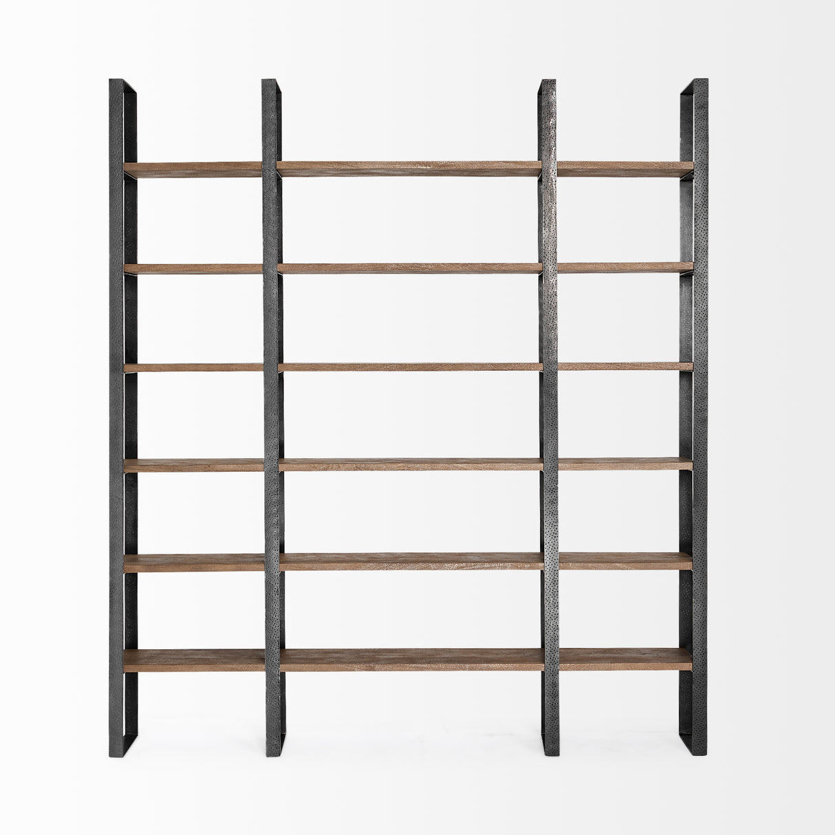 Taunton II 80L x 10.5W x 90H Dark Brown Wood And Black Iron Six Shelving Unit from Mercana - Luna Furniture