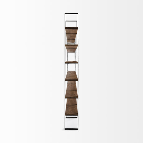 Taunton II 80L x 10.5W x 90H Dark Brown Wood And Black Iron Six Shelving Unit from Mercana - Luna Furniture