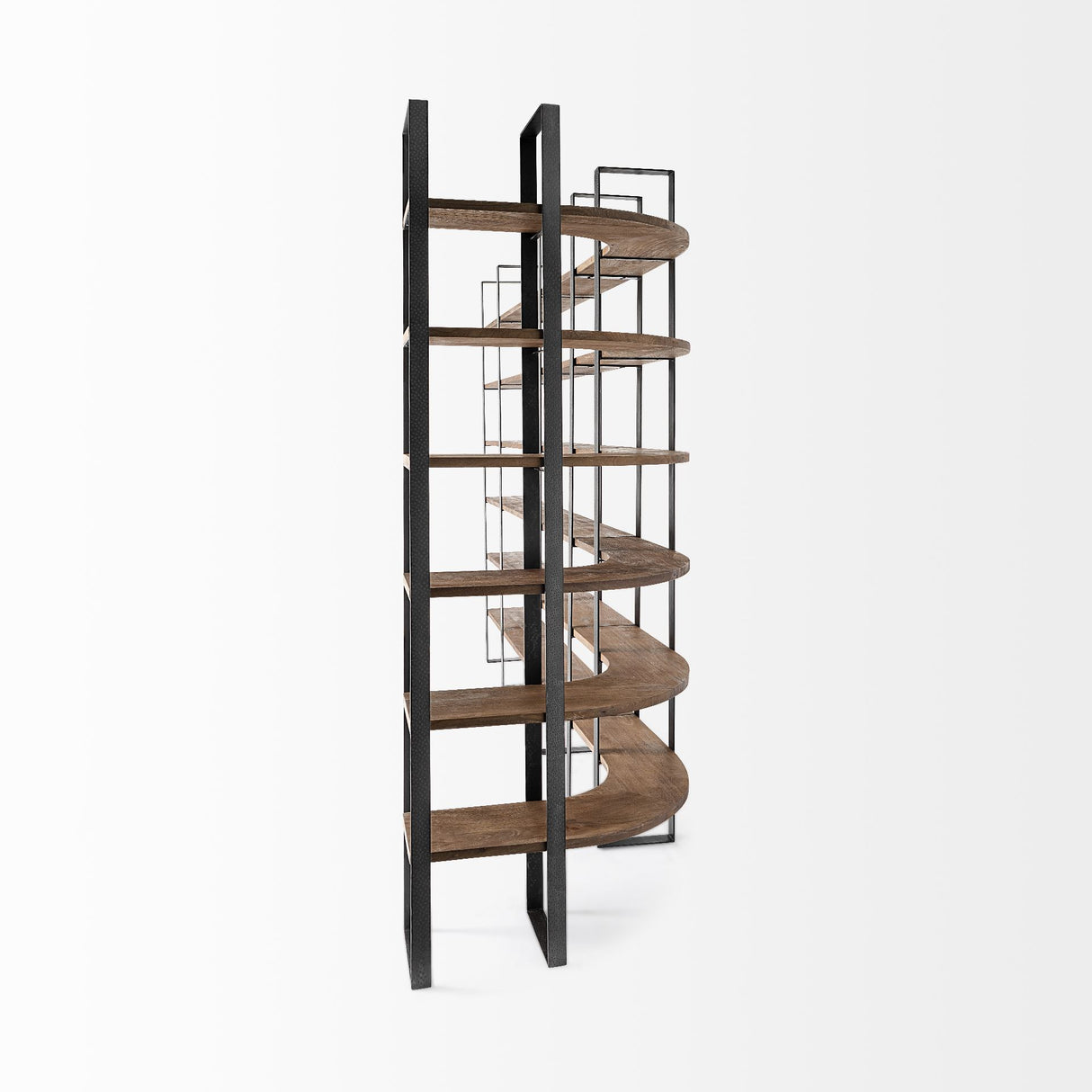 Taunton II 80L x 10.5W x 90H Dark Brown Wood And Black Iron Six Shelving Unit from Mercana - Luna Furniture