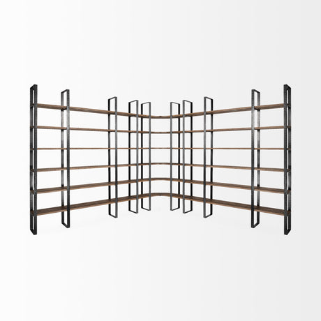 Taunton II 80L x 10.5W x 90H Dark Brown Wood And Black Iron Six Shelving Unit from Mercana - Luna Furniture