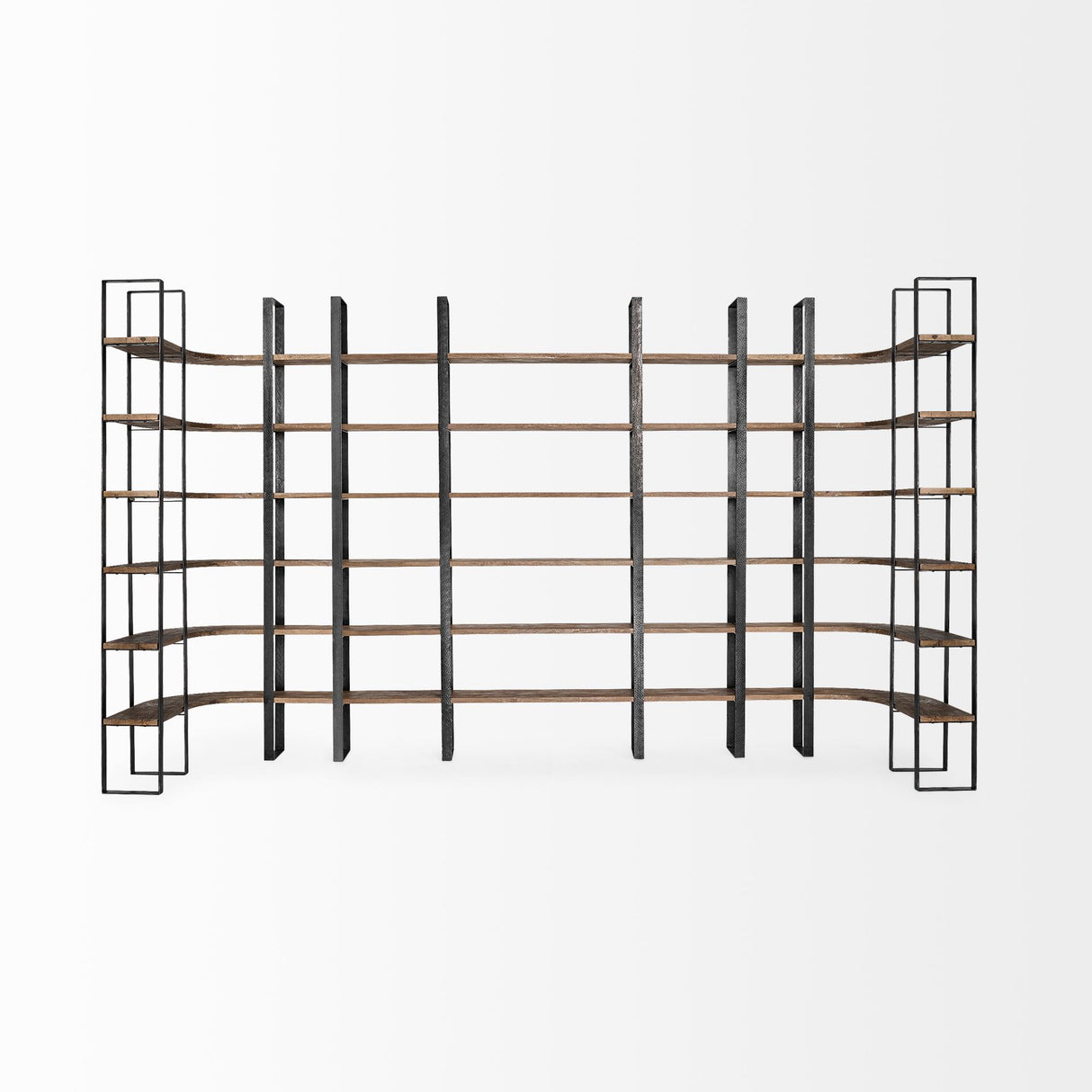 Taunton II 80L x 10.5W x 90H Dark Brown Wood And Black Iron Six Shelving Unit from Mercana - Luna Furniture