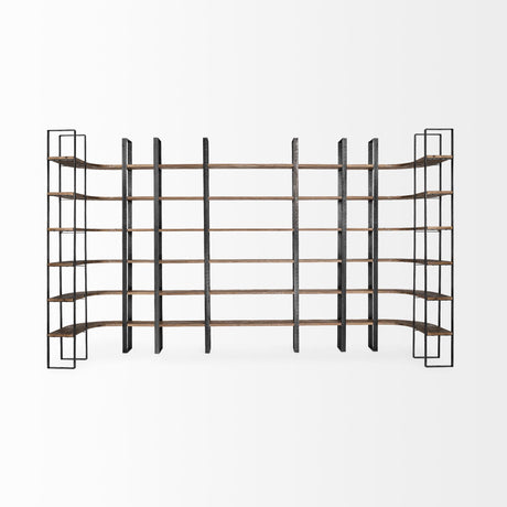 Taunton II 80L x 10.5W x 90H Dark Brown Wood And Black Iron Six Shelving Unit from Mercana - Luna Furniture