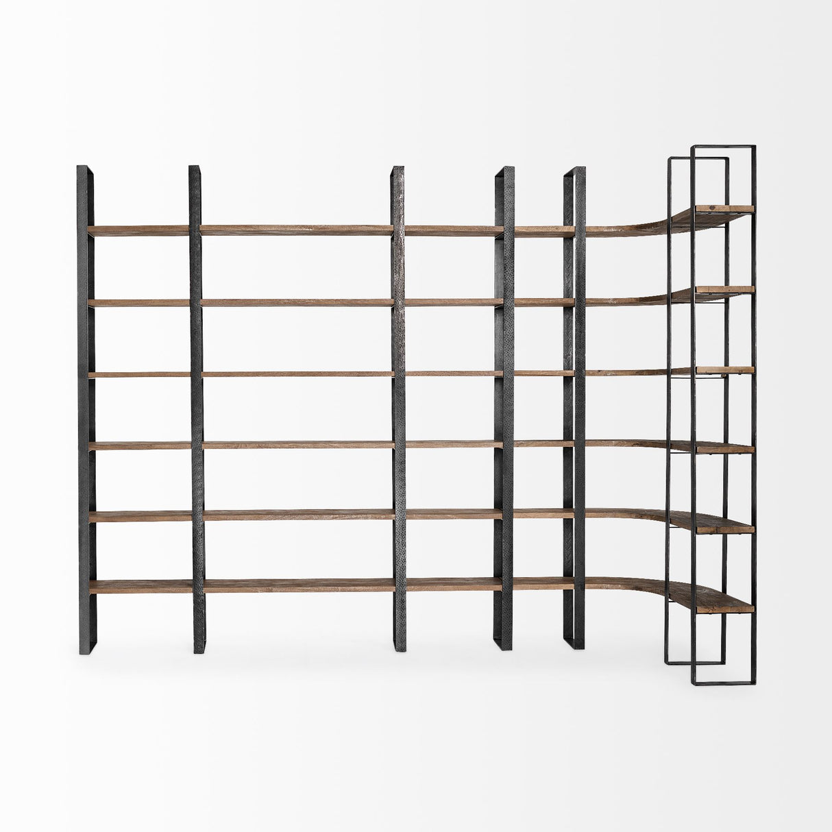 Taunton II 80L x 10.5W x 90H Dark Brown Wood And Black Iron Six Shelving Unit from Mercana - Luna Furniture