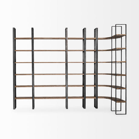 Taunton II 80L x 10.5W x 90H Dark Brown Wood And Black Iron Six Shelving Unit from Mercana - Luna Furniture