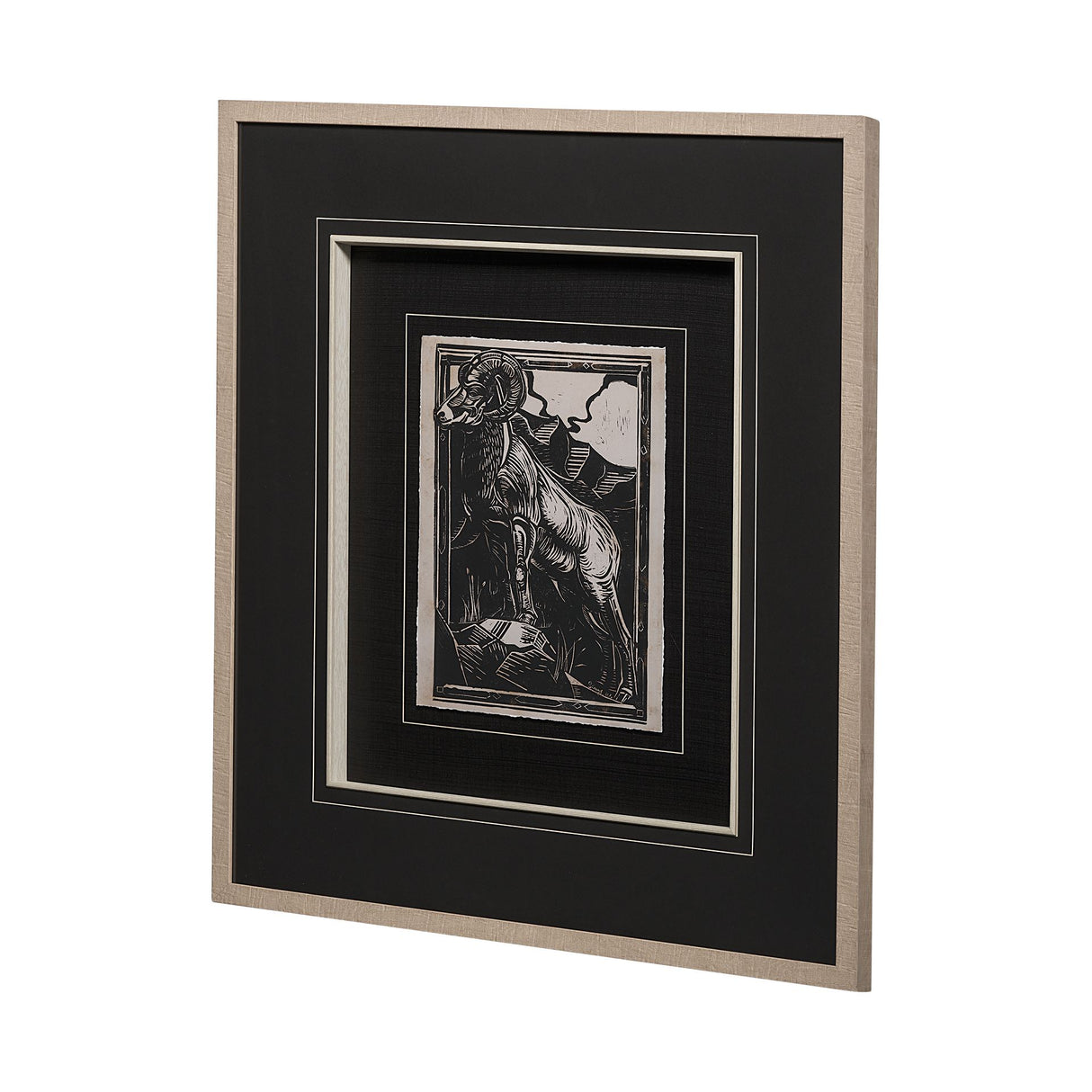 Linocut I by Mercana Studio a Hand Embellished Textured Framed Art Print Matted under Glass from Mercana - Luna Furniture