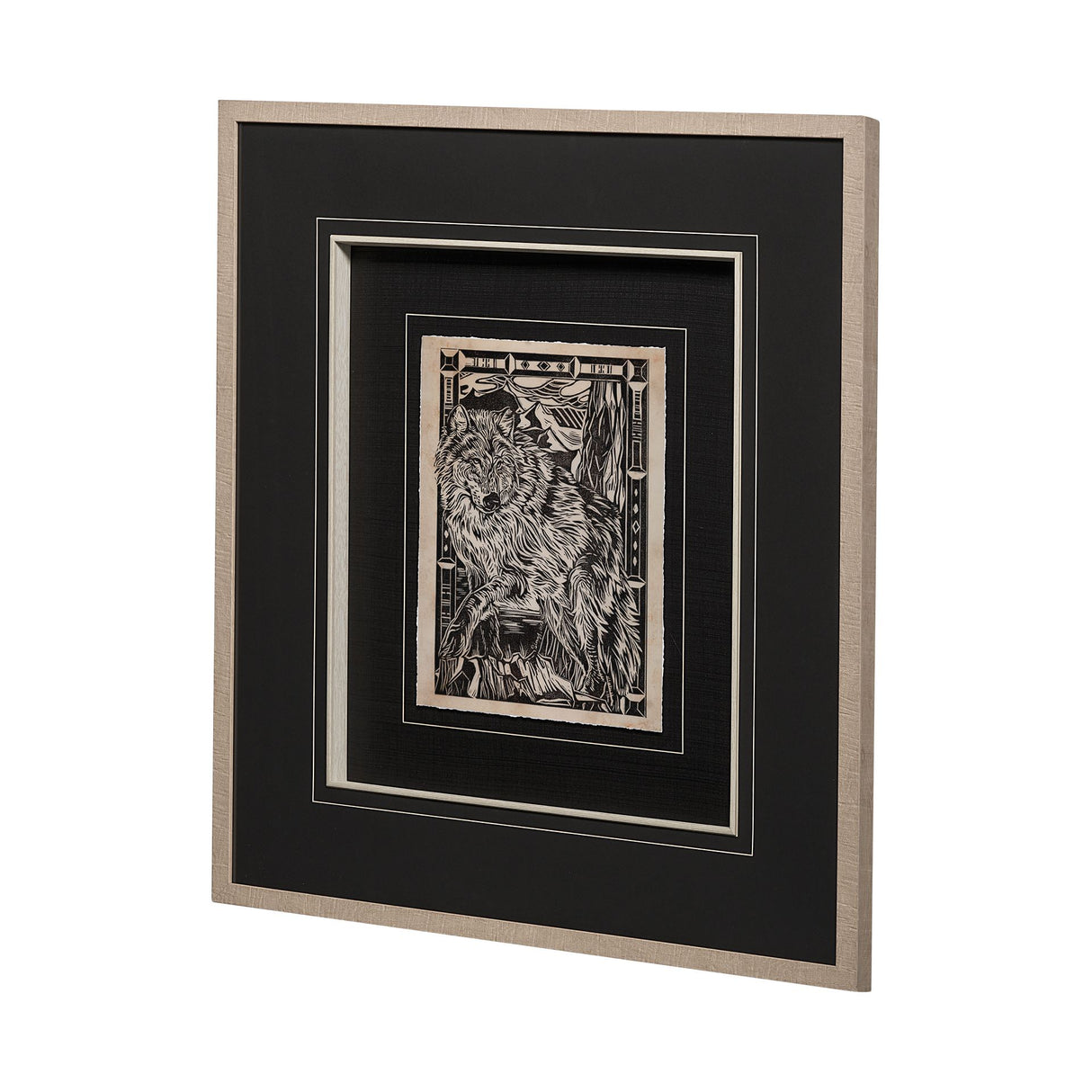 Linocut IV by Mercana Studio a Hand Embellished Textured Framed Art Print Matted under Glass from Mercana - Luna Furniture