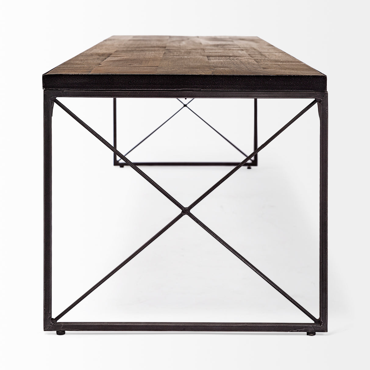 Trestman III 66L x 18W Brown Wood Top W/Black Iron Base Accent Bench from Mercana - Luna Furniture
