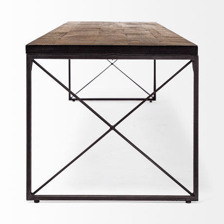 Trestman III 66L x 18W Brown Wood Top W/Black Iron Base Accent Bench from Mercana - Luna Furniture