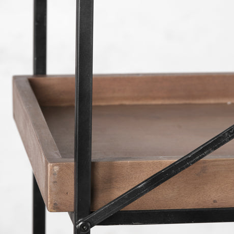Trey IV 80L x 16W x 87.5H Medium Brown Wood and Iron Five Tray Shelf Shelving Unit from Mercana - Luna Furniture