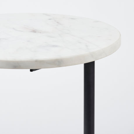 Ballatine II 15L x 15W x 27L White Marble Round Top White w/ Black Metal Base Accent Table from Mercana - Luna Furniture