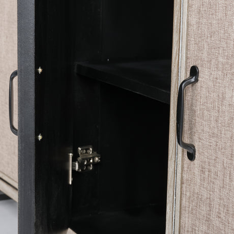 Bellefontaine II 68x15.5 Brown Fir Veneer Frame 4 Fabric Covered Cabinet Door Sideboard from Mercana - Luna Furniture