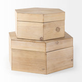 Elyse (Set of 2) 14L x 12W Brown Wooden Hexagonal Boxes from Mercana - Luna Furniture