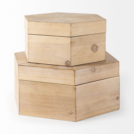 Elyse (Set of 2) 14L x 12W Brown Wooden Hexagonal Boxes from Mercana - Luna Furniture