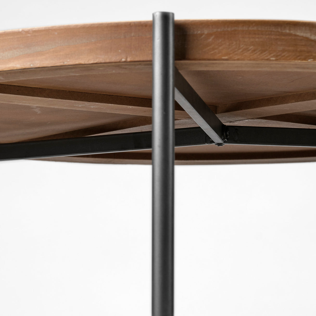 Kade 33" Round Brown Table Gray Metal Frame Two-Tier Coffee Table from Mercana - Luna Furniture