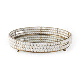 Decatur I 21L x 21W White Wooden Bead Mirrored Bottom Round Tray from Mercana - Luna Furniture