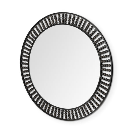 Claiborne 42" Round Black Metal Frame Mirror w/Wood Beads from Mercana - Luna Furniture