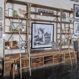 Brodie VI 57L x 20.5W x 94H Light Brown Wood Nickle Ladder Four Shelf Shelving Unit from Mercana - Luna Furniture