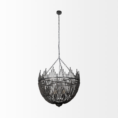 Liam I 32x30 Black Wooden Bead Bowl-Style Four Bulb Chandelier from Mercana - Luna Furniture