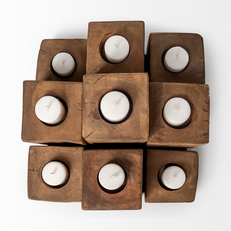 Cassius Light Brown Nine Wood Block Table Candle Holder from Mercana - Luna Furniture