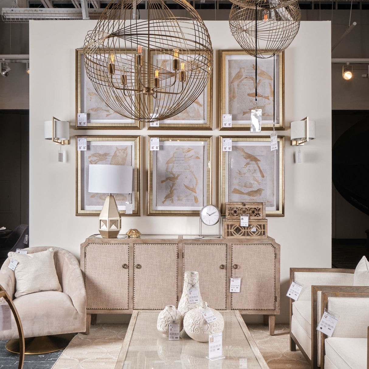 Chiron II 36L x 36W x 38H Gold Metal Globe Six Bulb Chandelier from Mercana - Luna Furniture