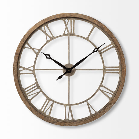 Mething Light Brown 31.5" Large Farmhouse Wall Clock from Mercana - Luna Furniture