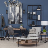Larkin 48" Oval White Marble Top and Solid Wood Shelf w/ Black Metal Frame Coffee Table from Mercana - Luna Furniture
