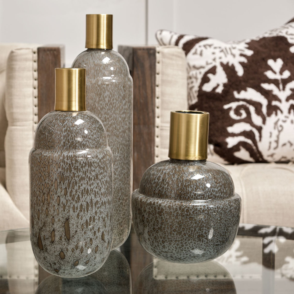 Toba II Tall Brown/Gold Spotted Gourd Style Vase from Mercana - Luna Furniture