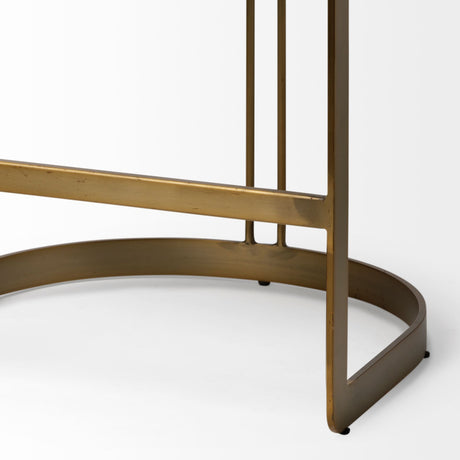 Hollyfield II Brown Leather Seat Gold Metal Base Stool from Mercana - Luna Furniture