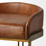 Hollyfield II Brown Leather Seat Gold Metal Base Stool from Mercana - Luna Furniture